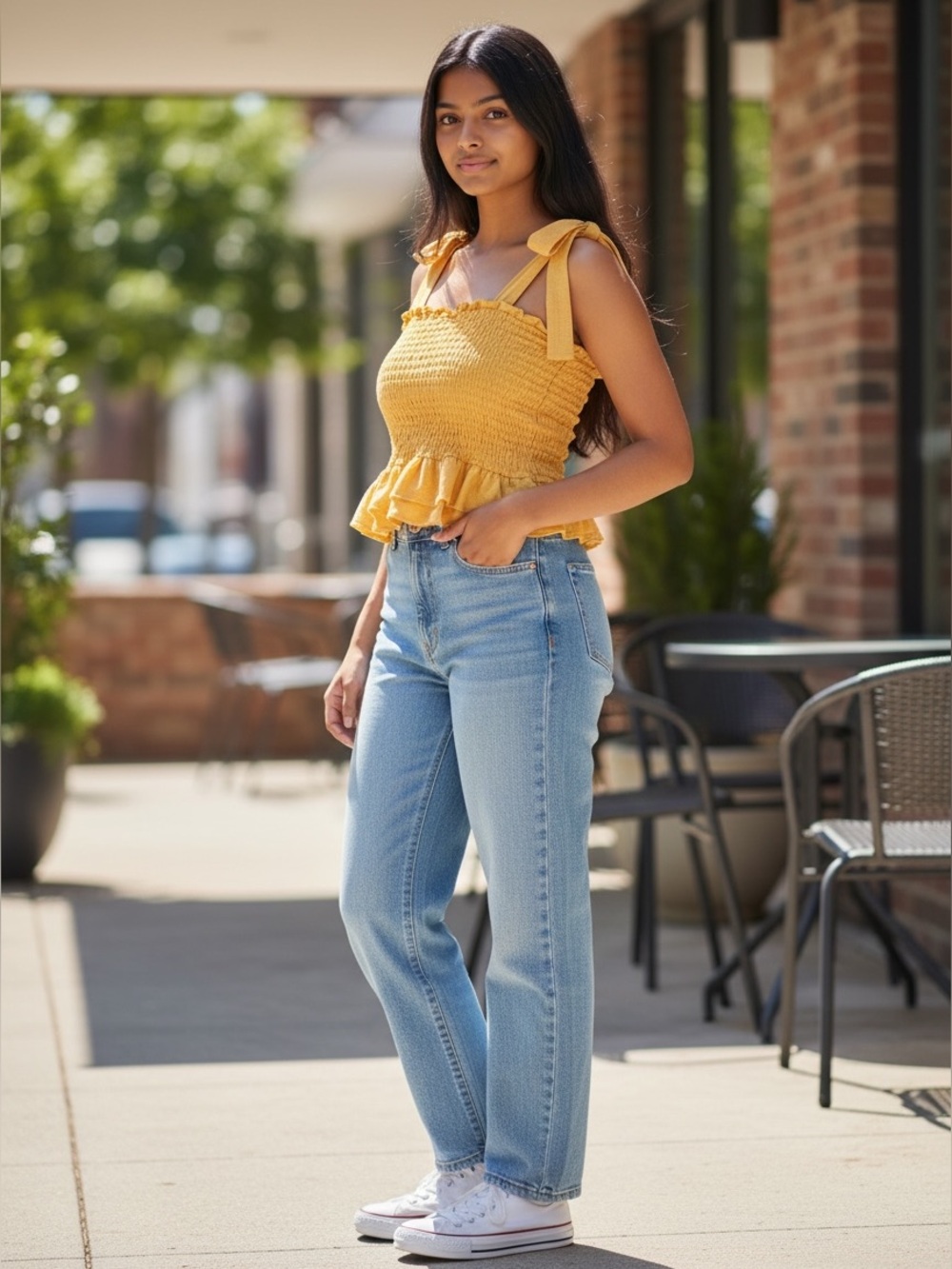 EUC Jolie & Joy Smocked Ruffle Tank Top Mustard Yellow Size Small